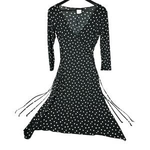 B.Darlin Dress Women's Size 4 Faux Wrap Black White Polka dot V-Neck Made USA